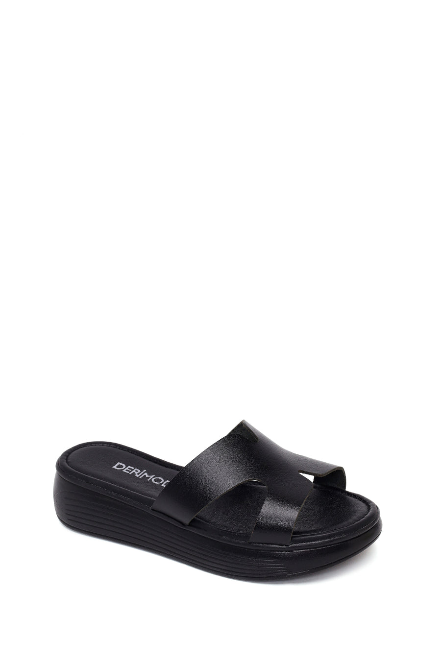 Woman Black Thick-Soled Leather Slipper