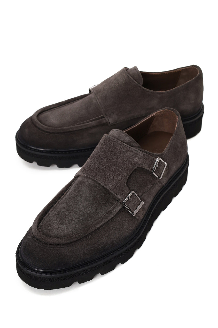 Erkek Antrasit Çift Tokalı Kalın Tabanlı Süet Deri Casual Ayakkabı