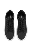 Men's Black Lace-up Thick-Sole Leather Sneaker | Derimod