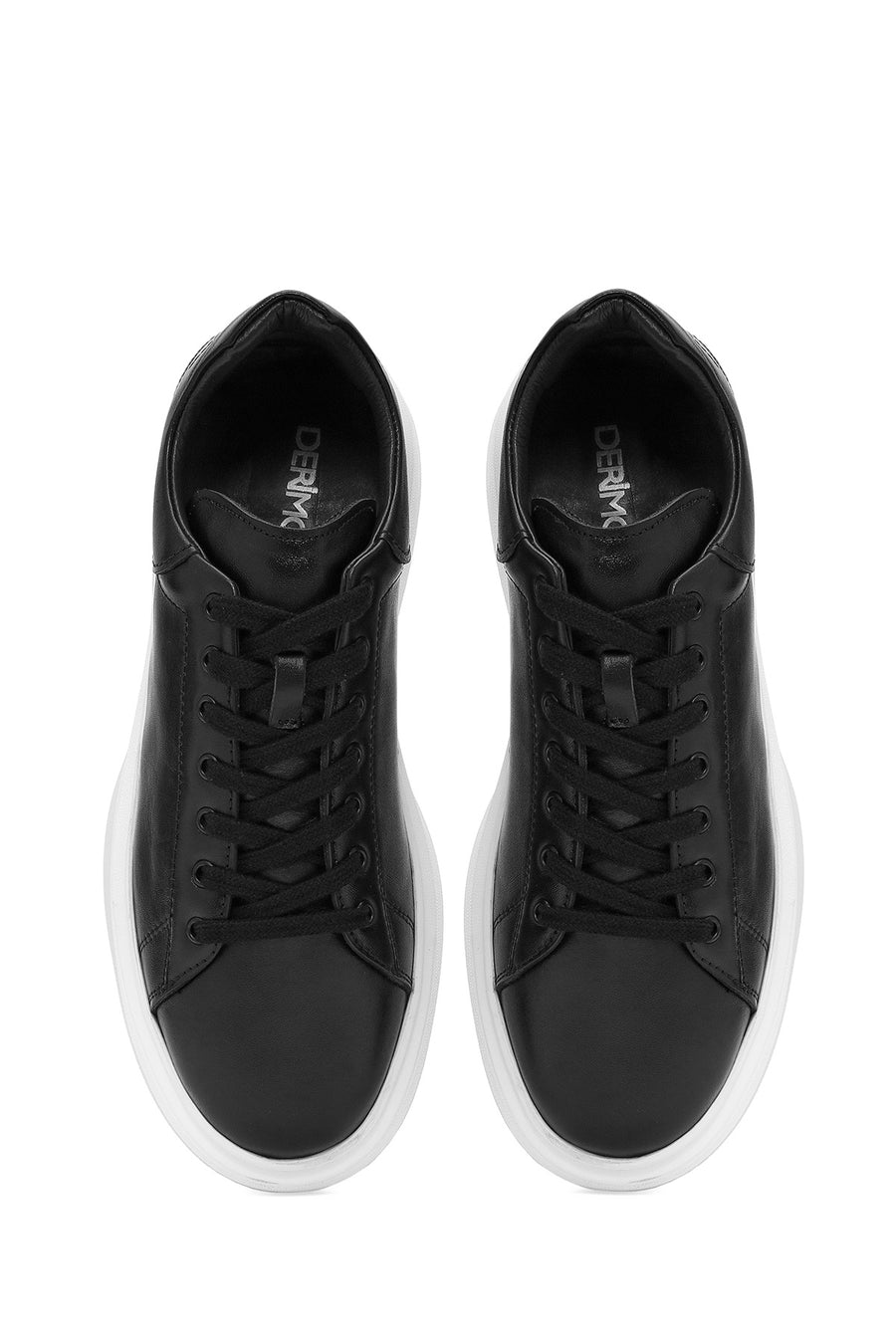 Male Black Lace-Up Thick-Soled Leather Sneaker