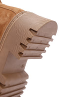 Women's Tan Thick Soled Zippered Suede Leather Boots | Derimod