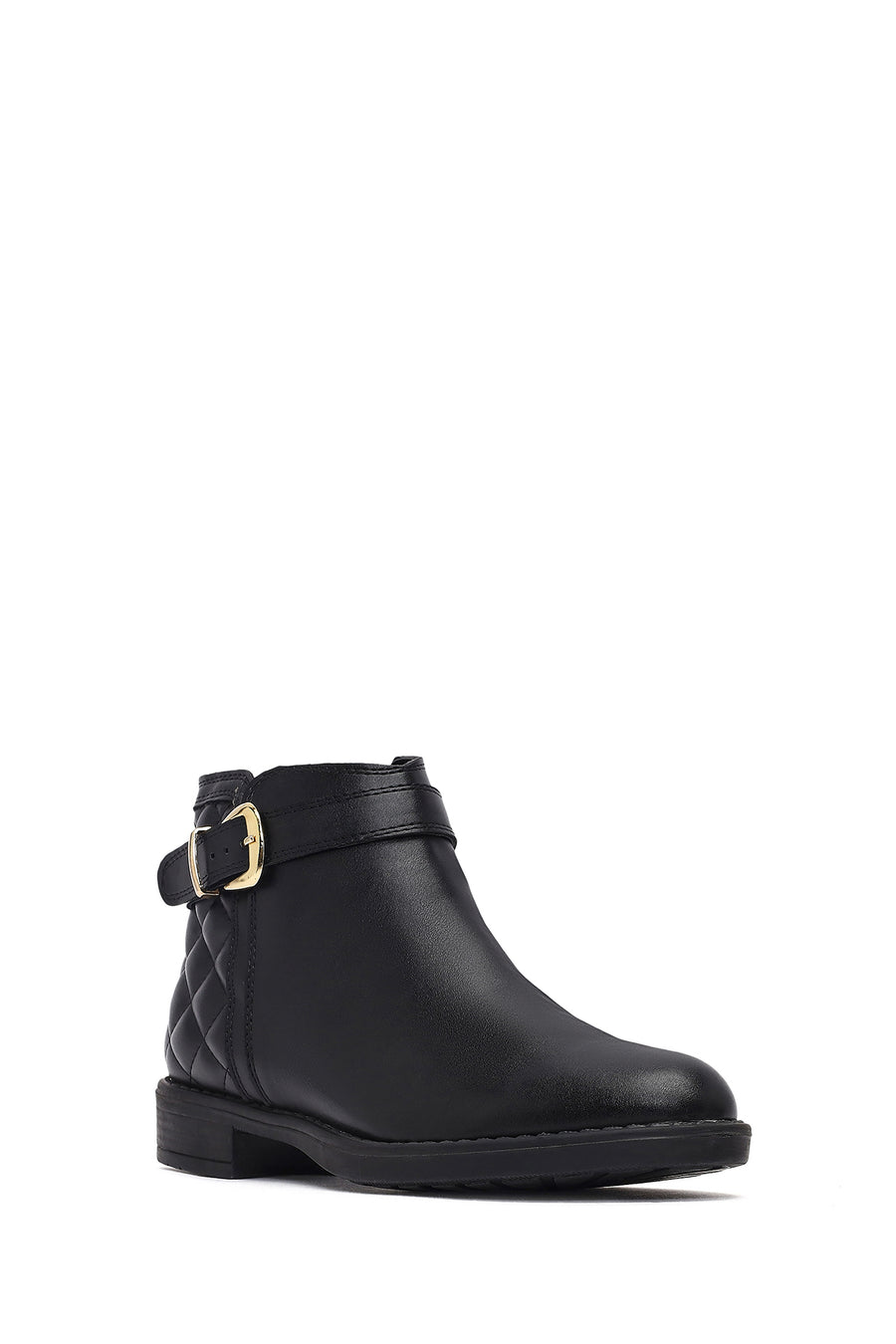 Woman Black Zip Closure Buckled Boots