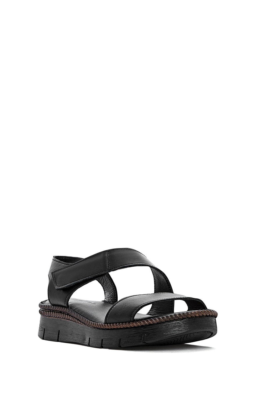 Women's Black Strappy Leather Comfort Sandals