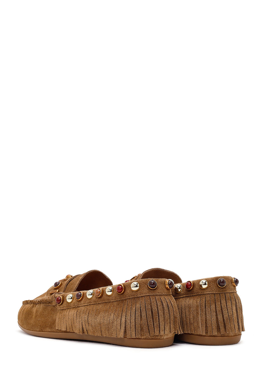 Women's Camel Tassel Suede Leather Loafer