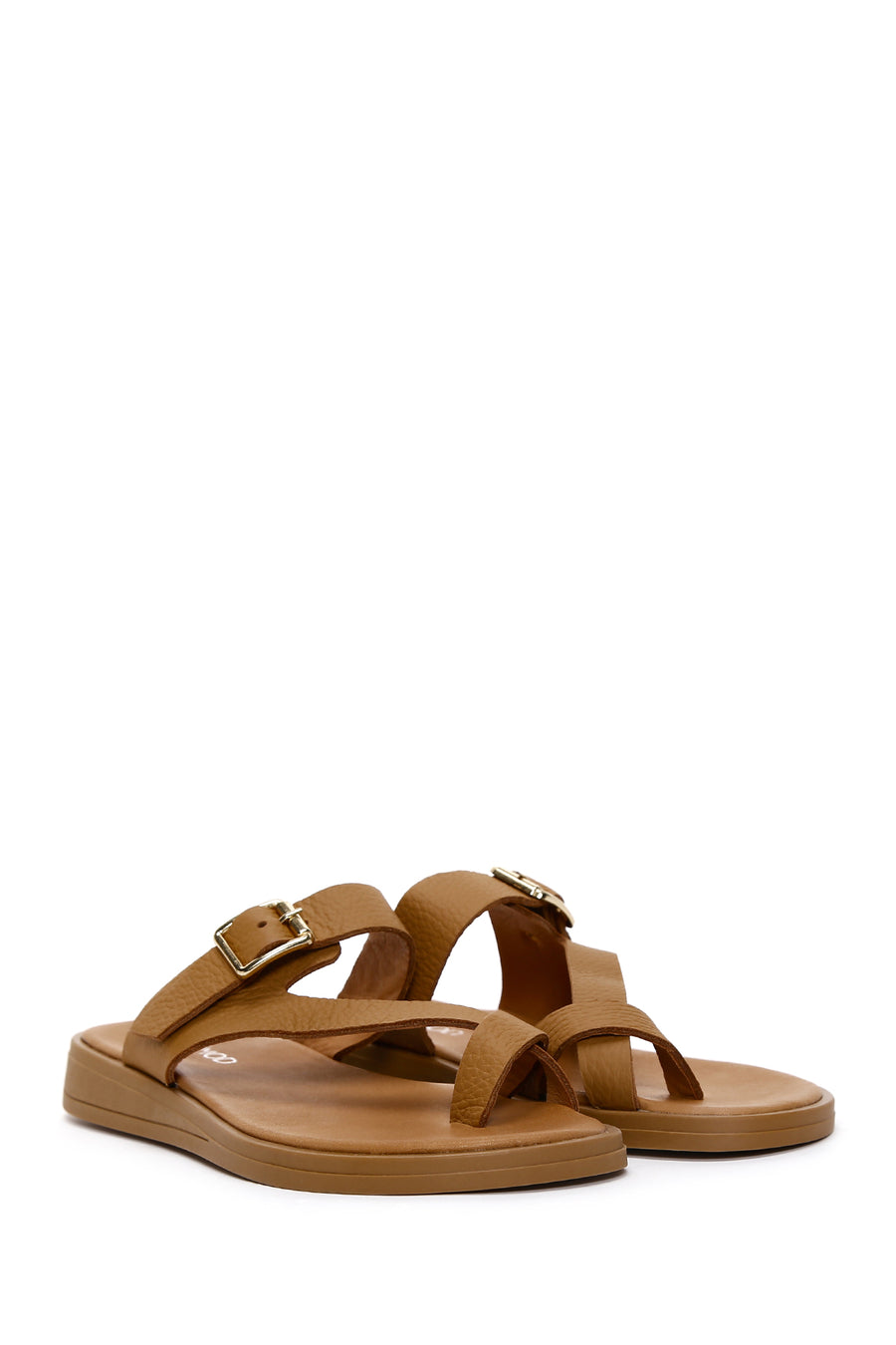 Women's Tan Flip Flops Leather Slippers