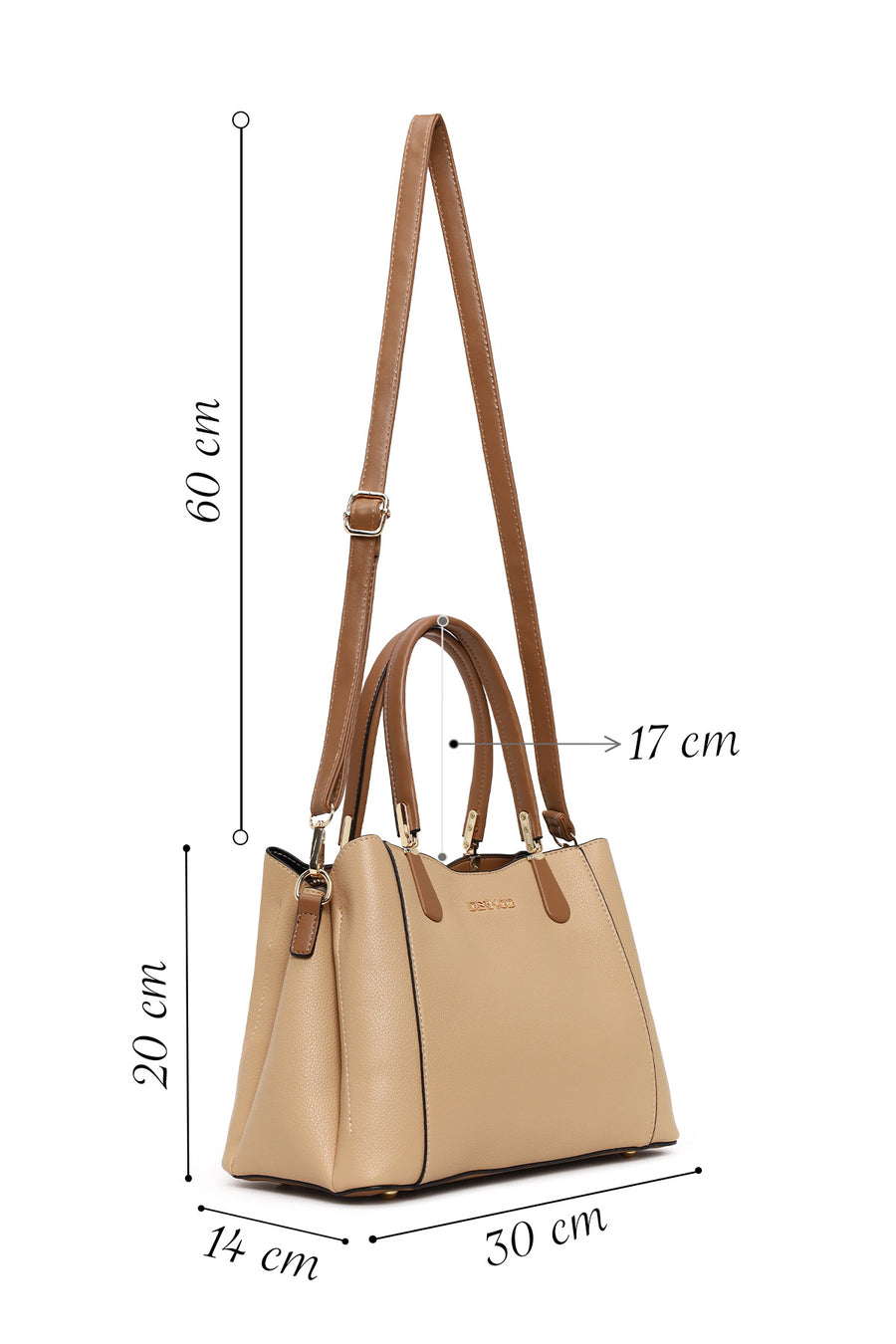 Woman Beige Long-Strap Shoulder Bag