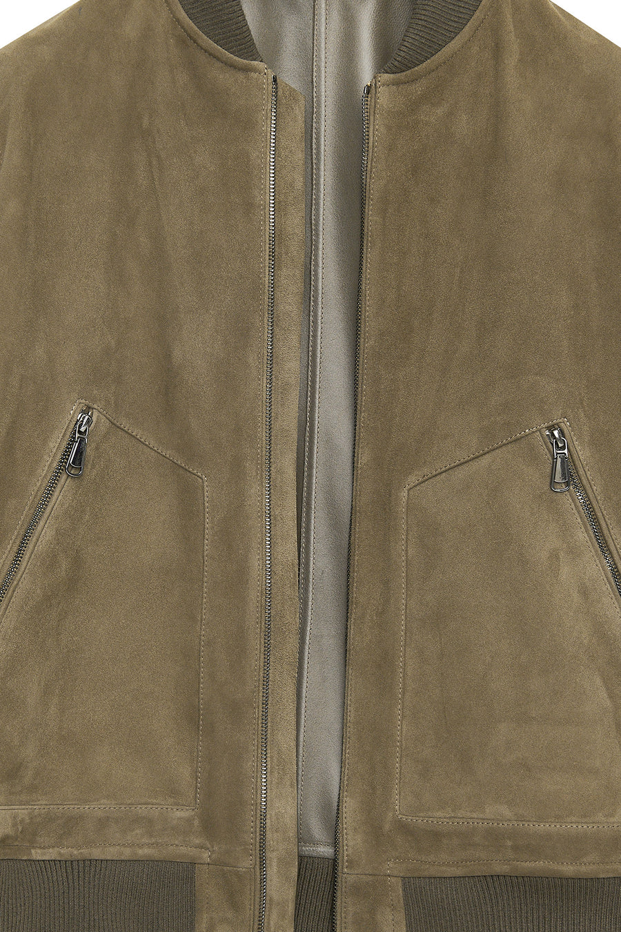 Foden Men's Green Zippered Knitted Suede Leather Jacket