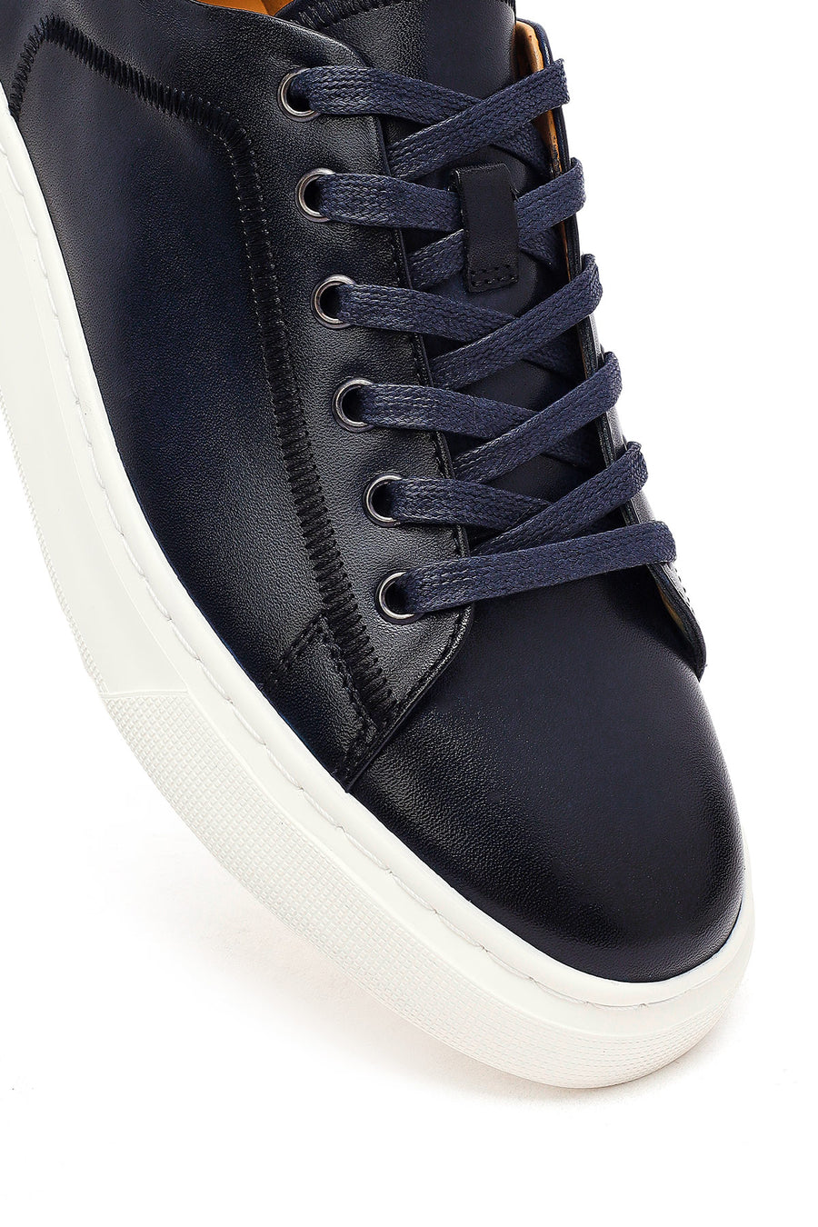 Men's Navy Blue Lace-Up Leather Sneaker