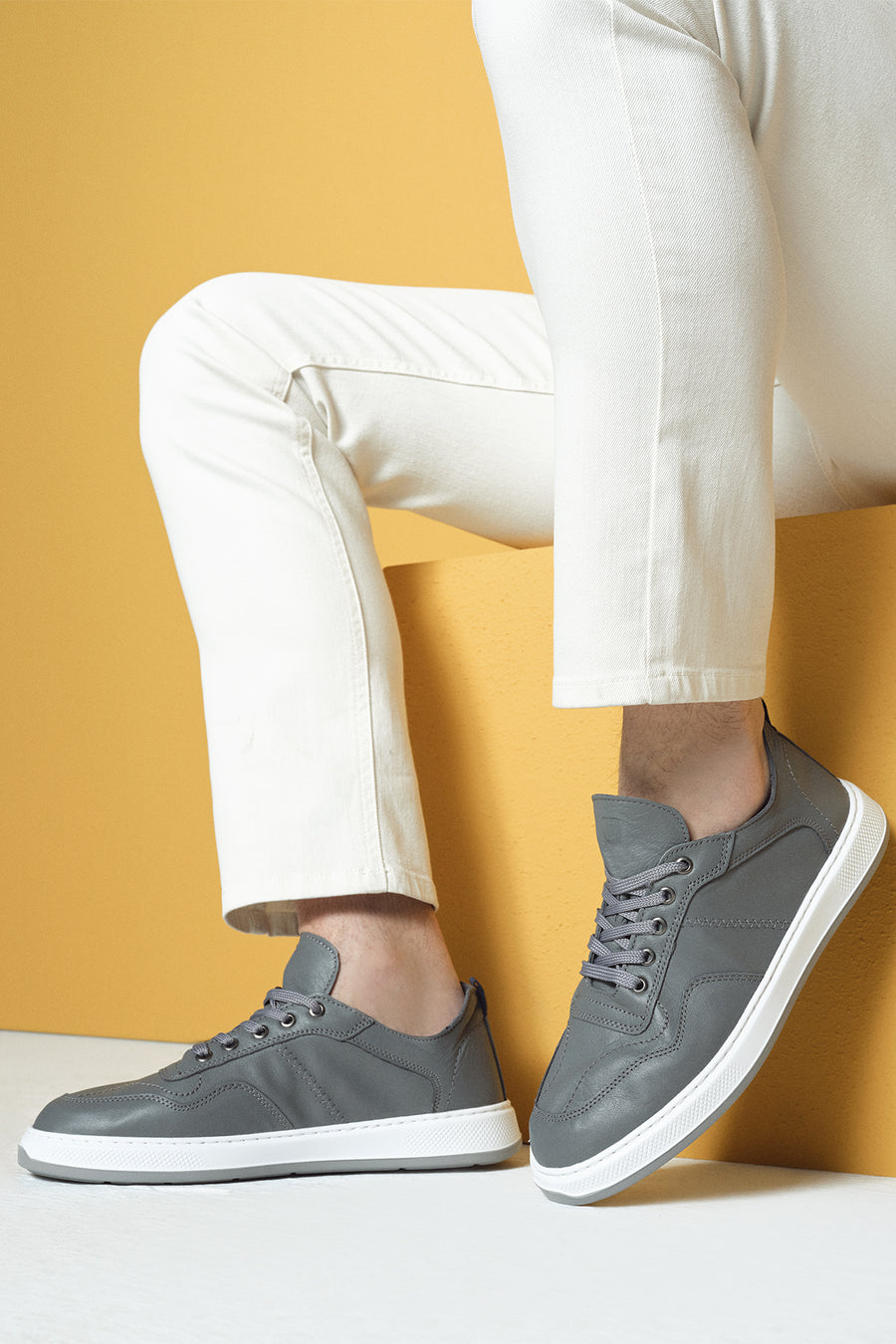 Men's Grey Lace-Up Leather Sneakers 25SFD707218 | Derimod