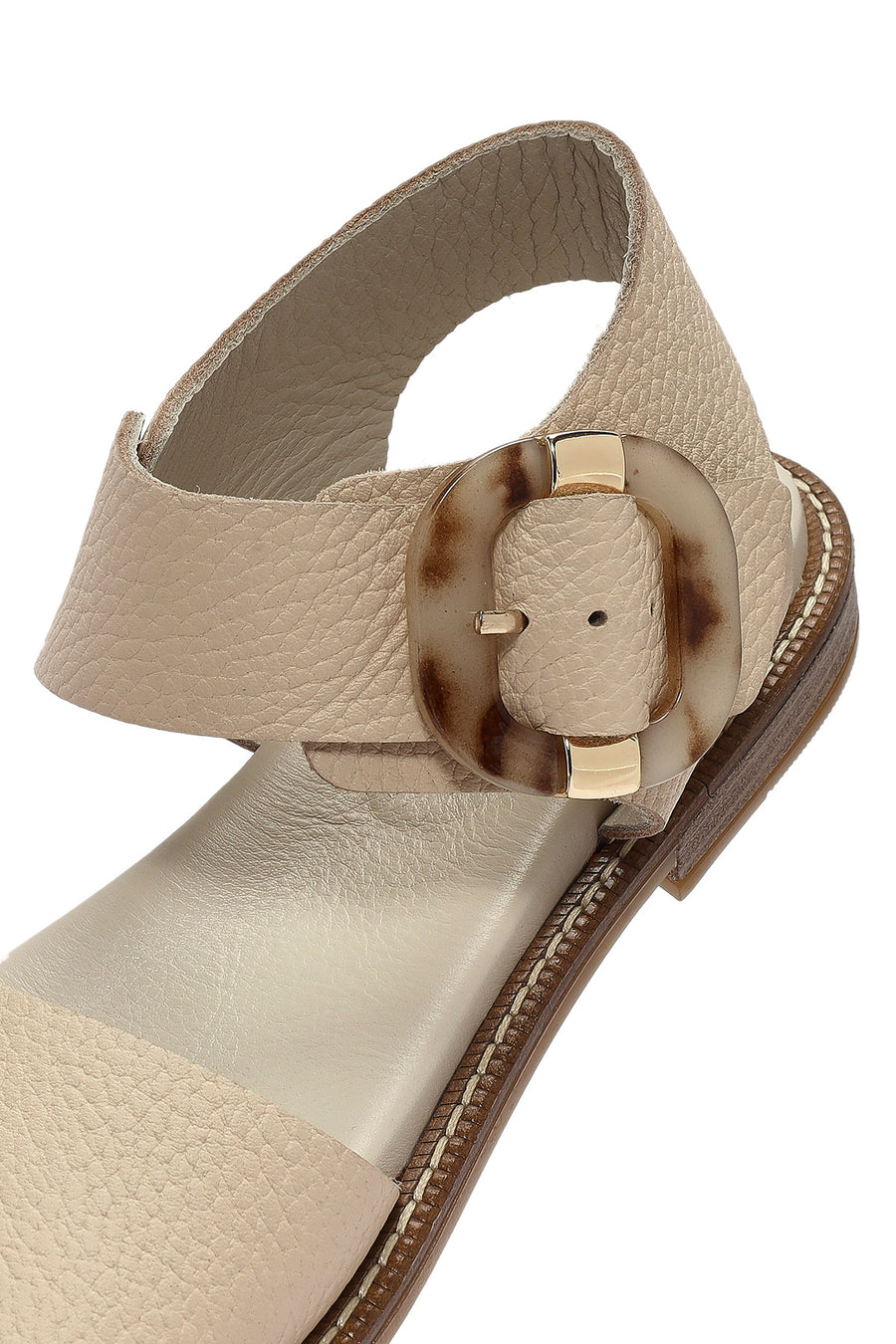 Women's Cream Buckled Leather Sandals