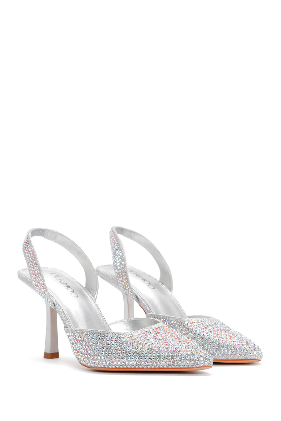 Women's Silver Stone Open-Back Heeled Shoes