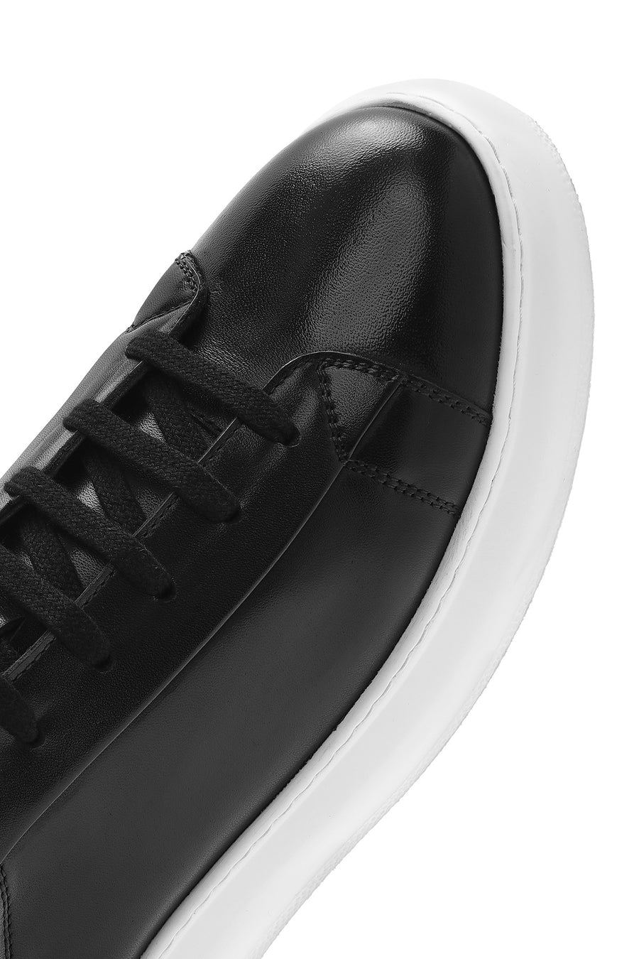 Erkek Siyah Bağcıklı Kalın Tabanlı Deri Sneaker