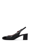 Derimod Gritti Women's Black Open Back Short Thick Heeled Leather Shoes | Derimod