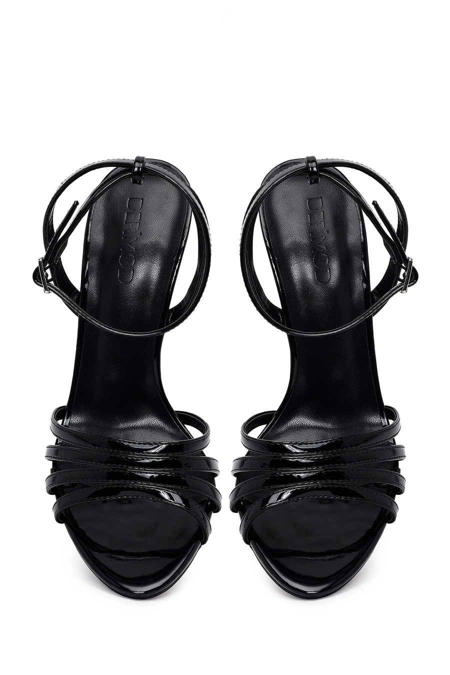 Woman Black Ankle-Buckle Thin High-Heel Patent Leather Sandal