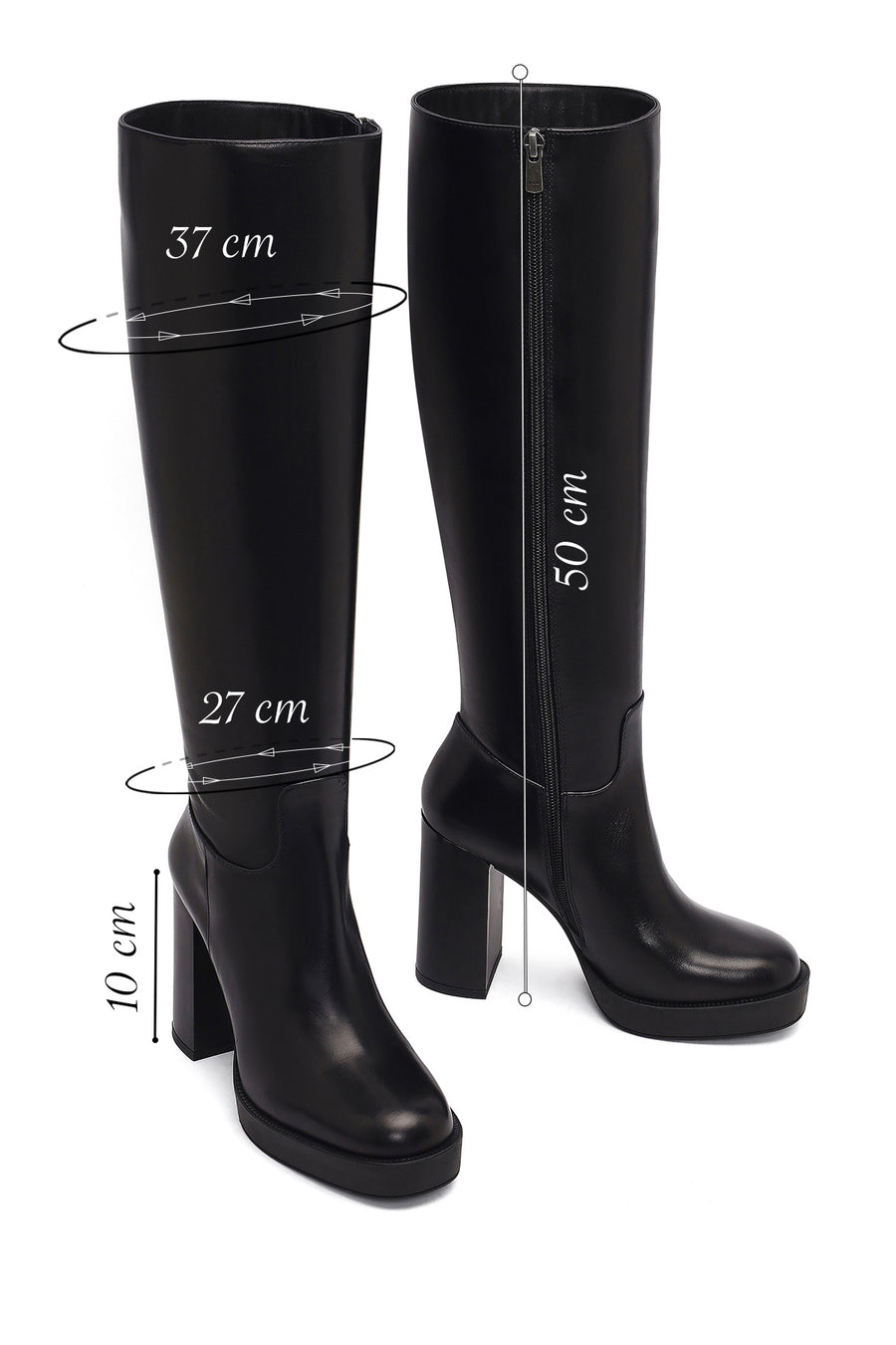 Woman Black Zippered High Heels Leather Boot