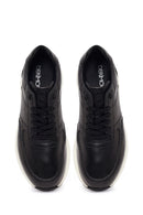 Erkek Siyah Bağcıklı Deri Sneaker | Derimod