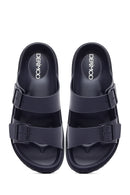 Men's Navy Blue Double Buckle Slippers | Derimod