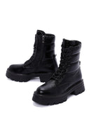 Women's Black Zipper Metallic Leather Combat Boots | Derimod