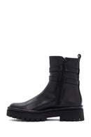 Women's Black Double Buckle Zippered Casual Leather Boots | Derimod