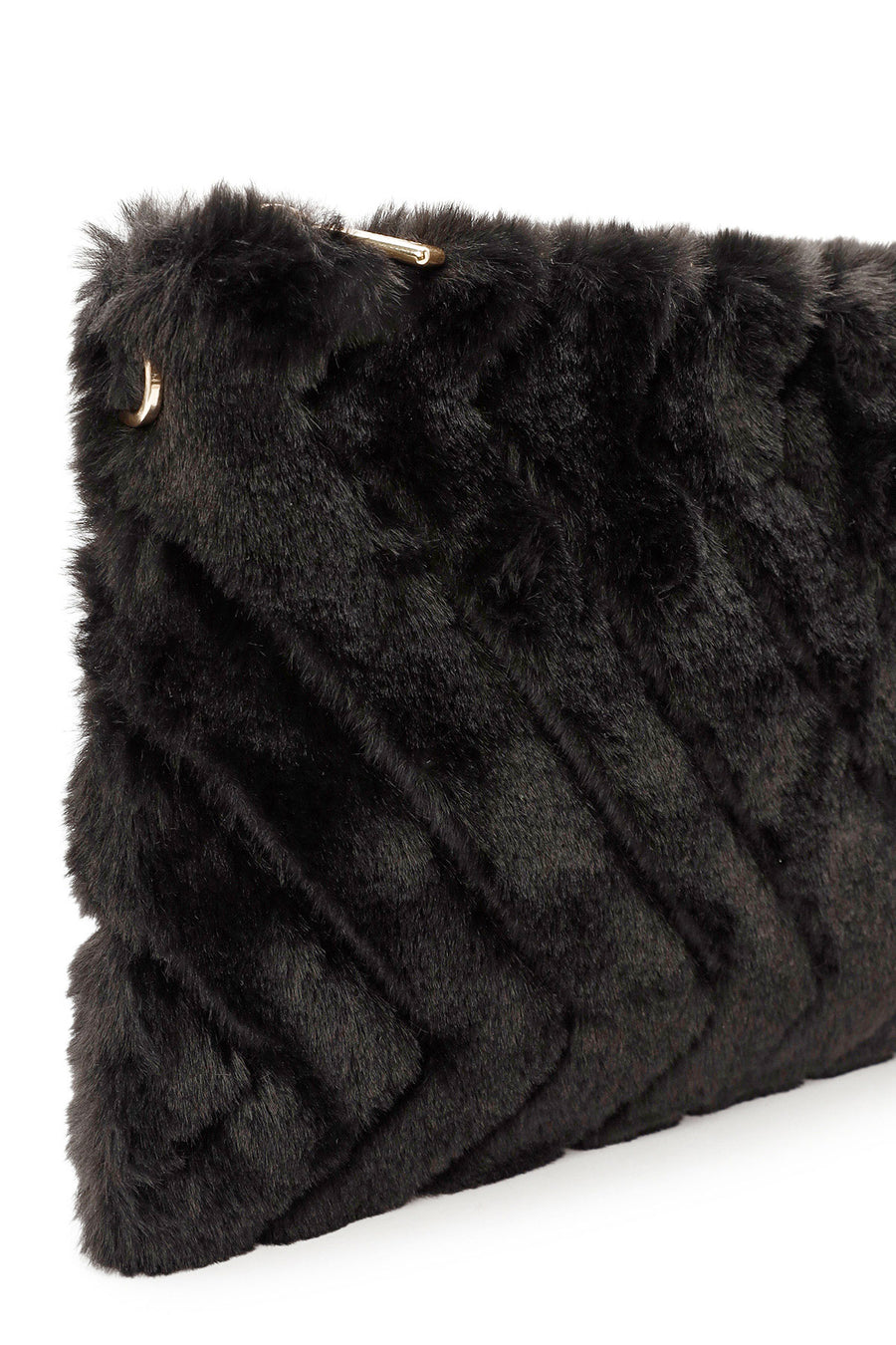 Women's Black Chain Strap Plush Clutch Bag