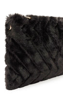 Women's Black Chain Strap Plush Clutch Bag | Derimod