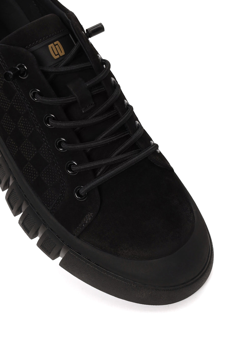 Erkek Siyah Bağcıklı Kalın Tabanlı Nubuk Deri Sneaker