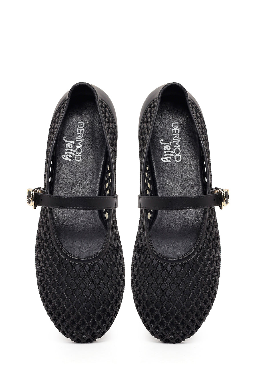 Women's Black Buckled Jelly Ballerinas