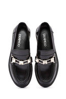 Women's Black Buckle Detailed Leather Masculine Loafer | Derimod