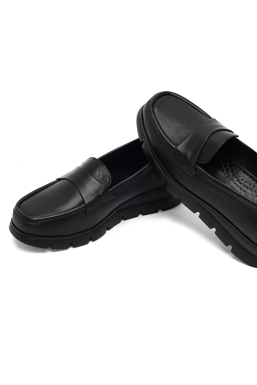 Kadın Siyah Dolgu Topuklu Deri Comfort Loafer