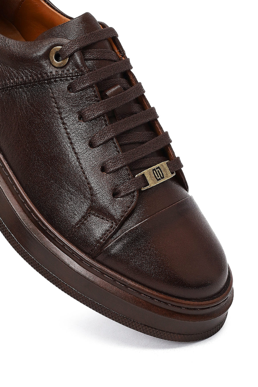 Male Brown Lace-Up Leather Sneaker