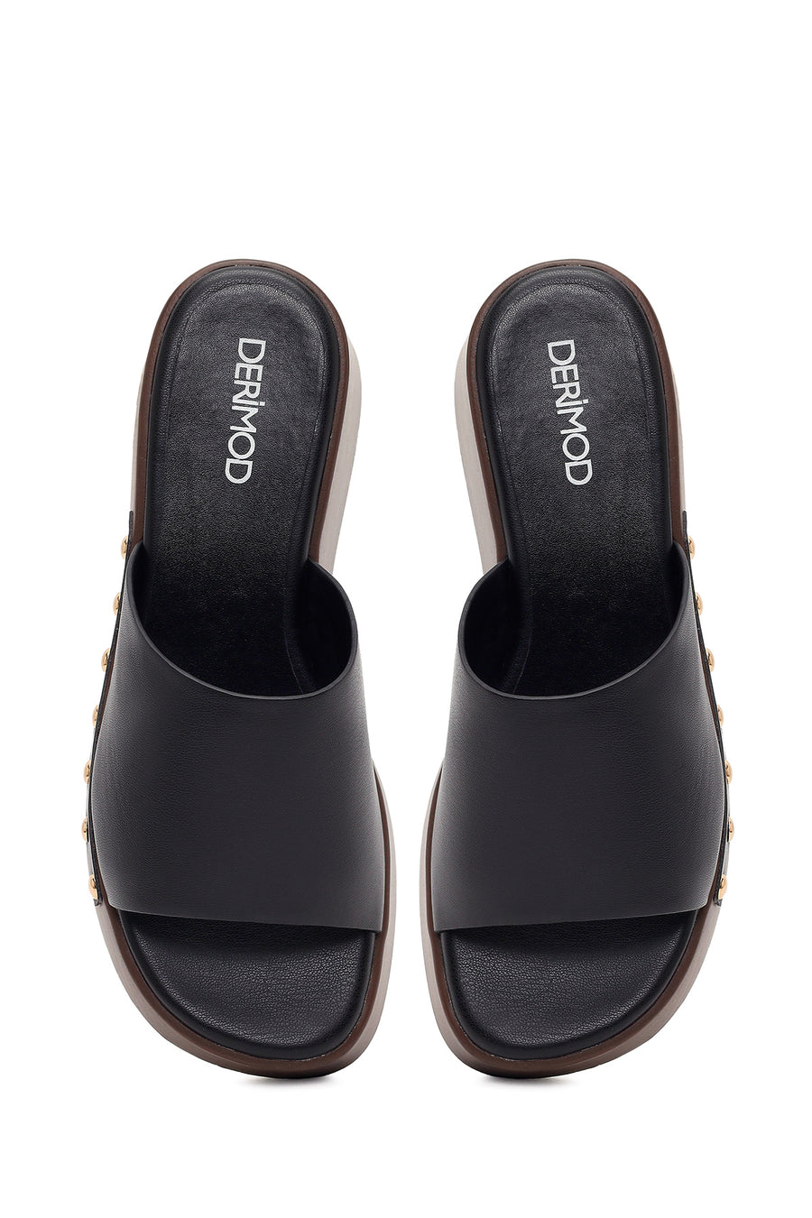 Women's Black Wedge Heeled Slippers