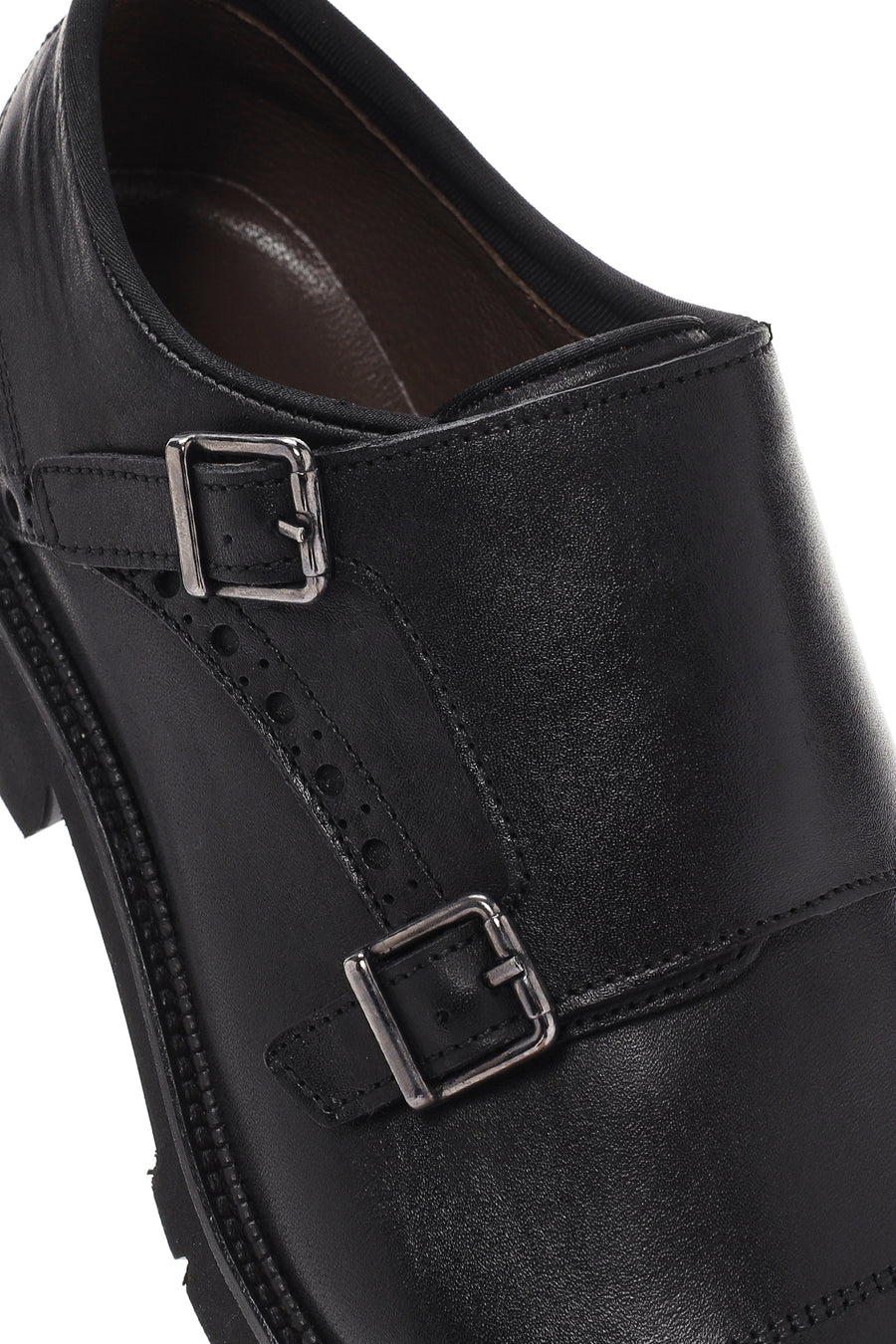 Men's Black Leather Double Buckle Casual Shoes