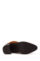 Woman Walnut Zip Closure Chunky Heeled Suede Boots | Derimod