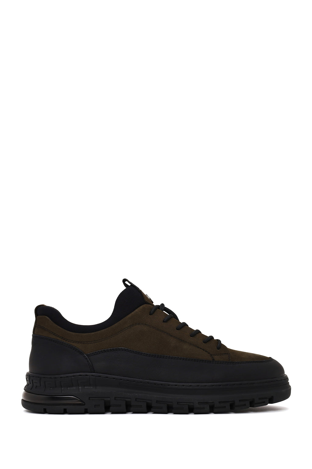 Erkek Haki Bağcıklı Kalın Tabanlı Nubuk Deri Sneaker