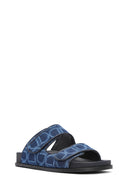 Women's Blue Banded Jean Fabric Leather Slippers | Derimod