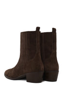 Woman Mink Short Thick-Heeled Suede Chelsea Boots | Derimod