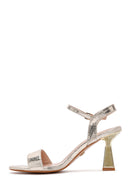 Women's Gold Ankle Strap Metallic Thin Heel Sandals | Derimod