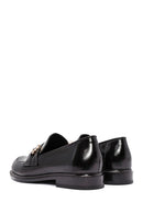 Women's Black Stone Detailed Leather Masculine Loafer | Derimod