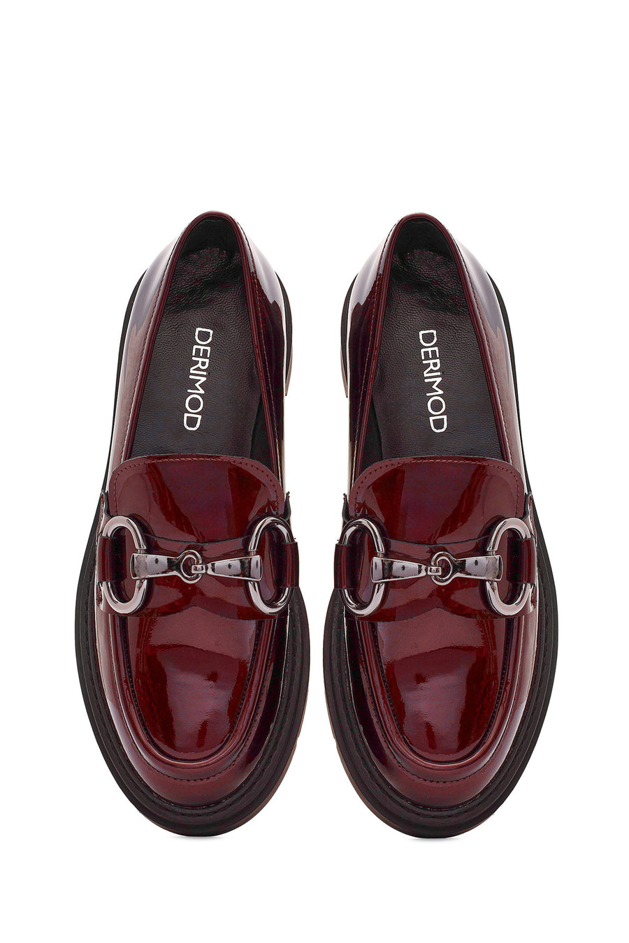 Woman Burgundy Buckle-Detailed Patent Leather Leather Masculine Loafer