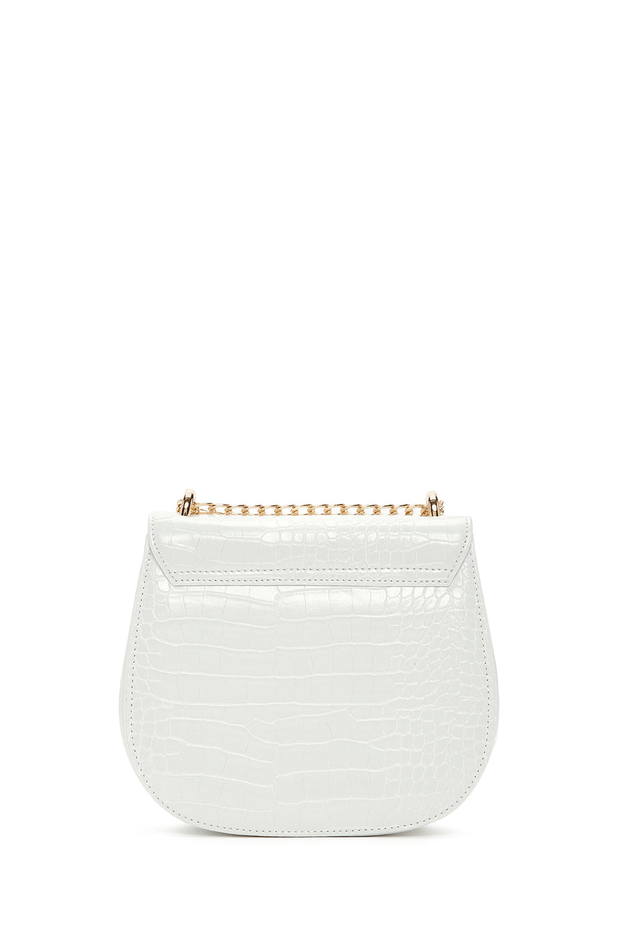 Women's White Long Chain Strap Crocodile Patterned Shoulder Bag