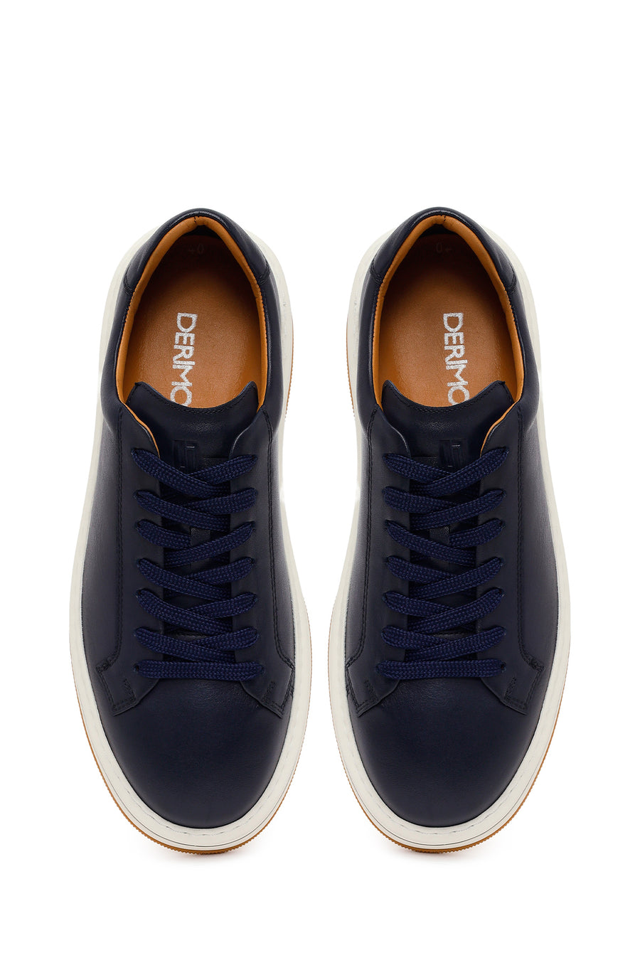Men's Navy Blue Lace-up Thick-Sole Leather Sneaker