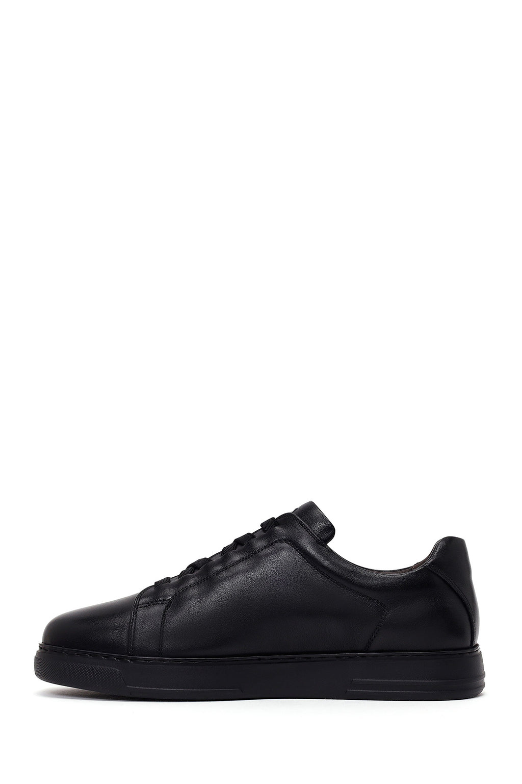 Erkek Siyah Bağcıklı Deri Sneaker