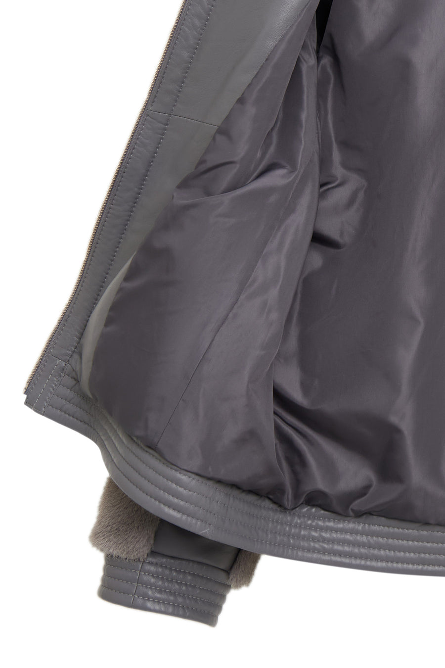 Prague Women's Grey Hooded Teddy Leather Jacket