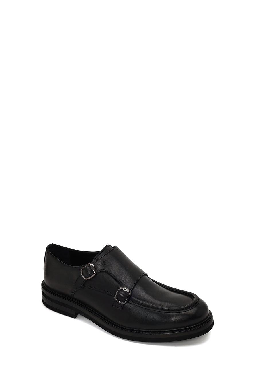 Male Black Double-Buckle Leather Casual Shoes