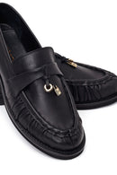 Woman Black Leather Masculine Loafers | Derimod