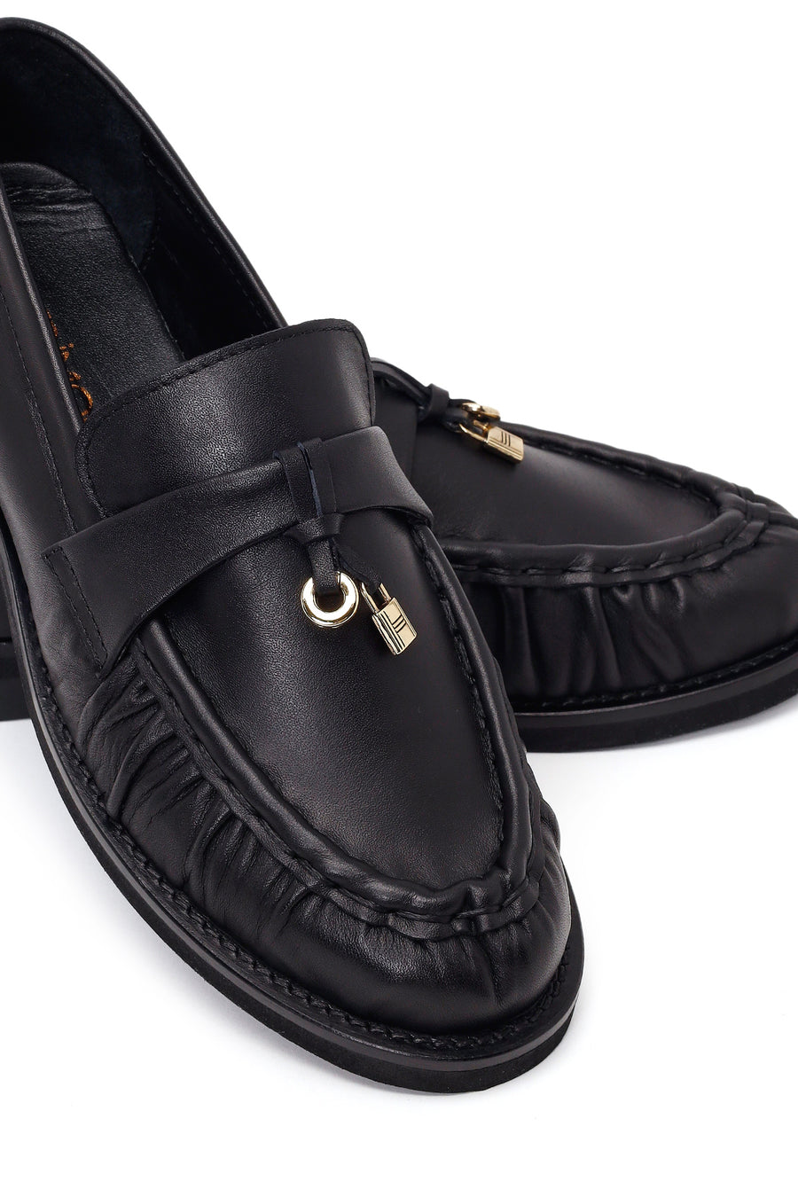 Woman Black Leather Masculine Loafers