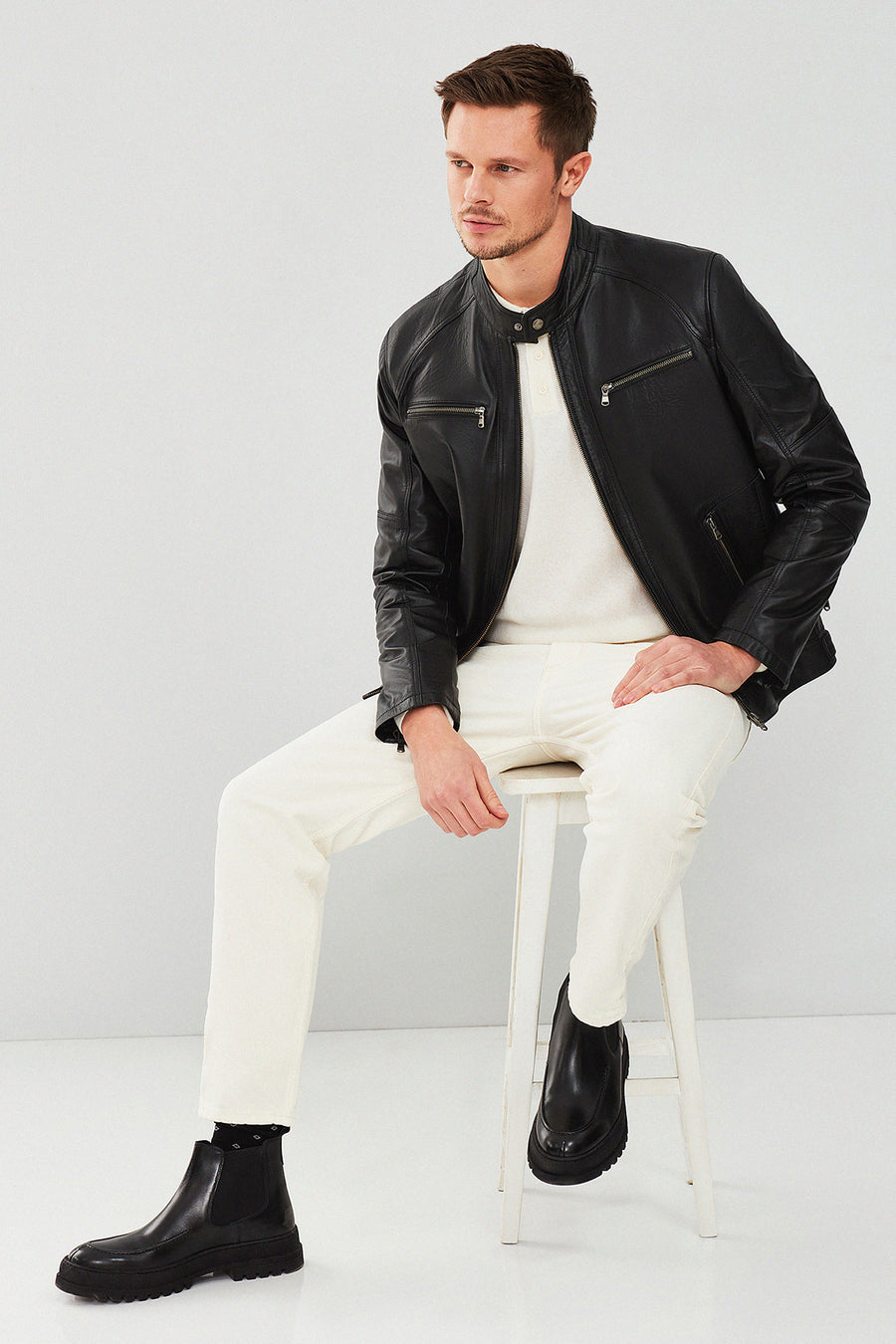 Alanzo Men's Black Leather Jacket