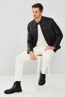 Alanzo Men's Black Leather Jacket | Derimod