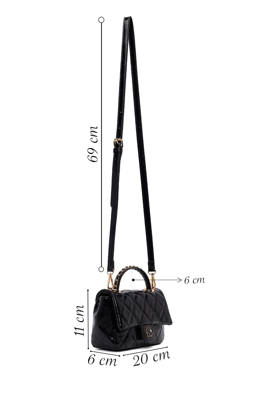 Woman Black Long-Strap Quilted Shoulder Bag