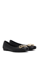 Women's Black Leather Buckled Ballerinas | Derimod